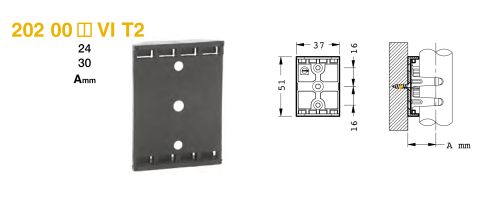 Basetta in plastica per gancio 202 camar, sporgenza 24 mm, dimensioni 37x51  mm, finitura nera